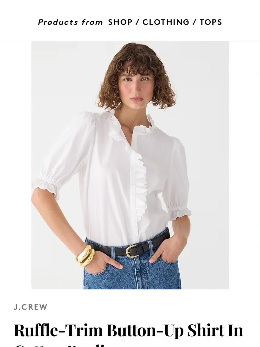 J. Crew White Ruffle-Trim Button Down Blouse